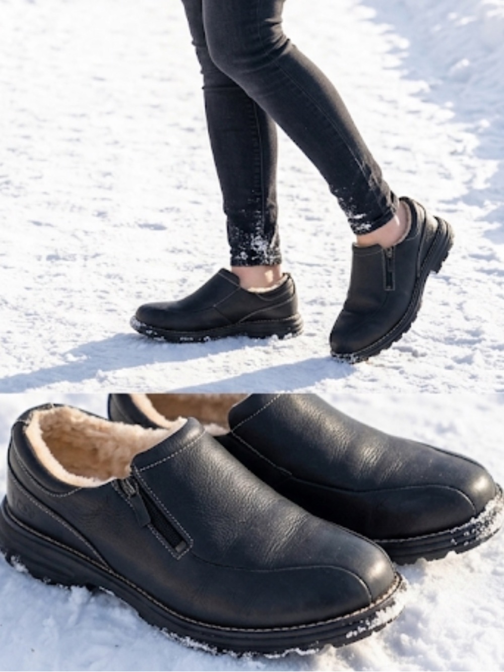 UGG Leather Sheepskin Lined Loafers Side Zip Flat Loafer Shoe